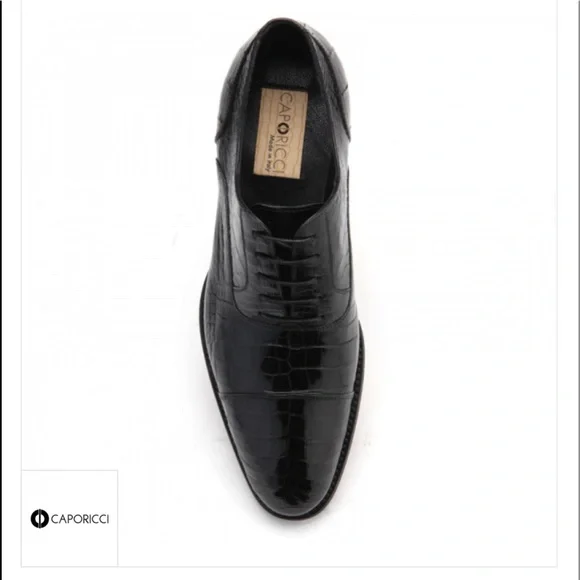 Caporicci 1102 Blk Genuine Alligator Cap Toe Shoes